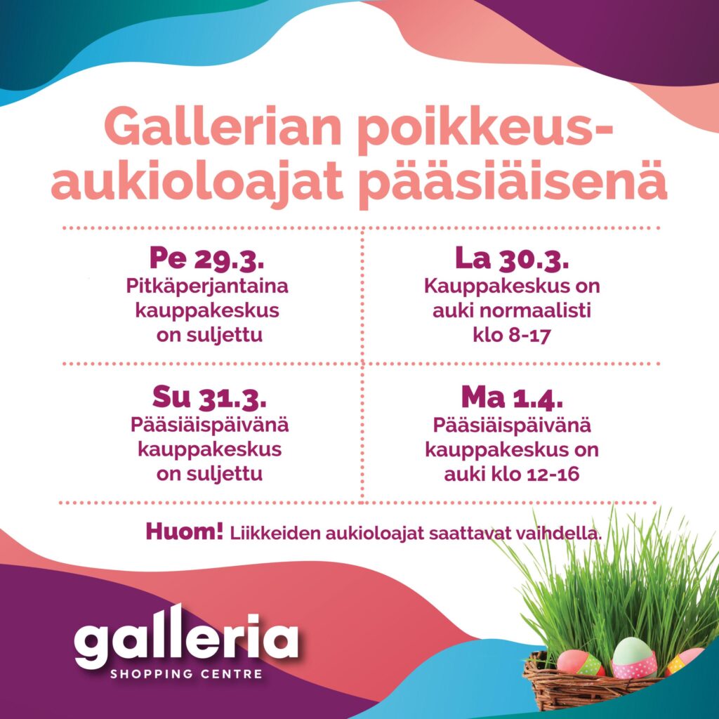 Gallerian poikkeusaukioloajat pääsiäisenä